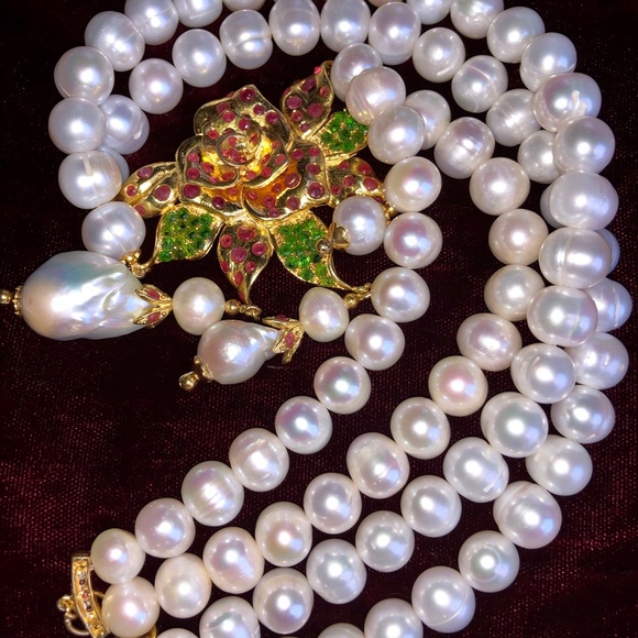 Luxurious Ruby Chrome Diopside Pearl Necklace - Picture 4 of 6